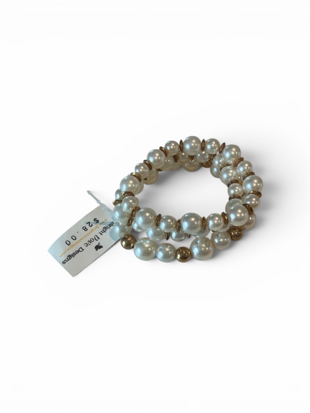 Pearl and Gold Bead Stretch Bracelet Set - White/Gold